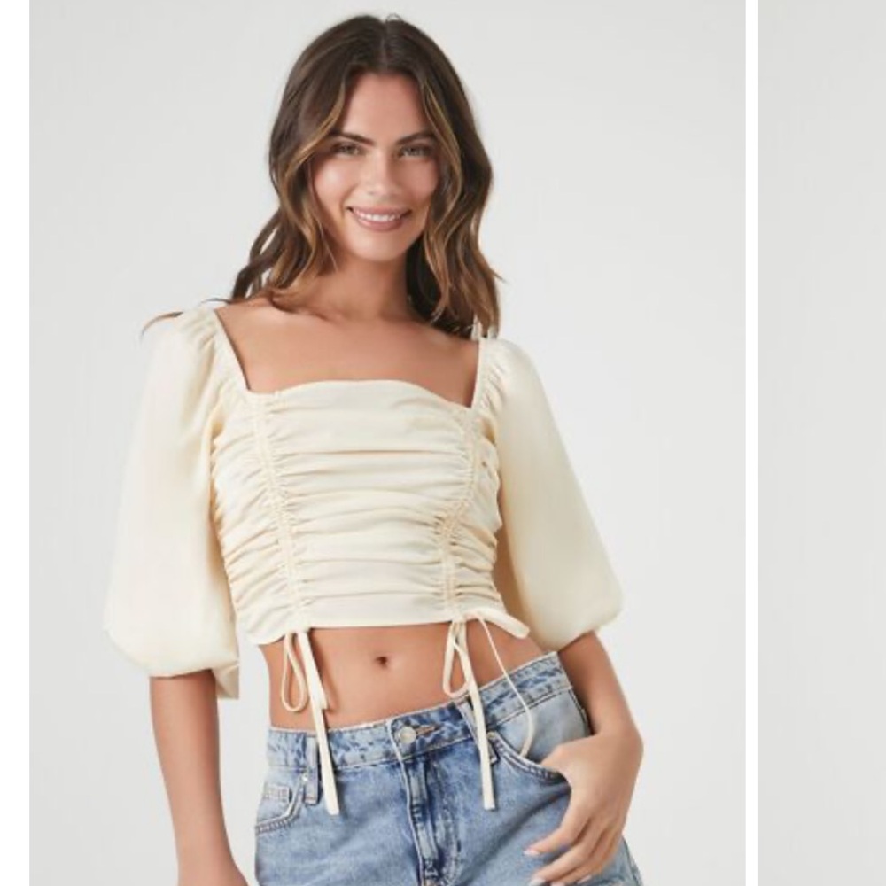 Forever 21 Ruched Puff-Sleeve Top Small